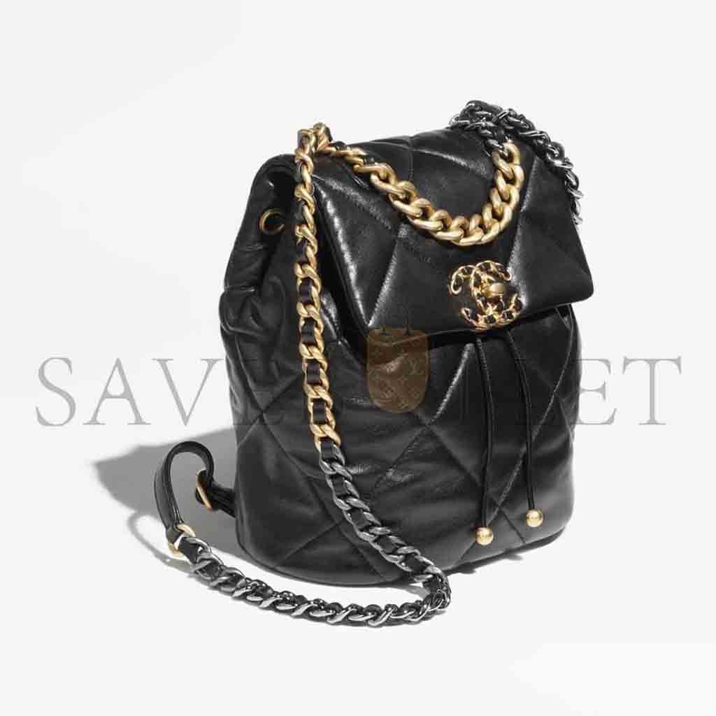 CHANEL MASTER 19 BACKPACK SHINY LAMBSKIN GOLD METALLIC BLACK (26*22*16cm)